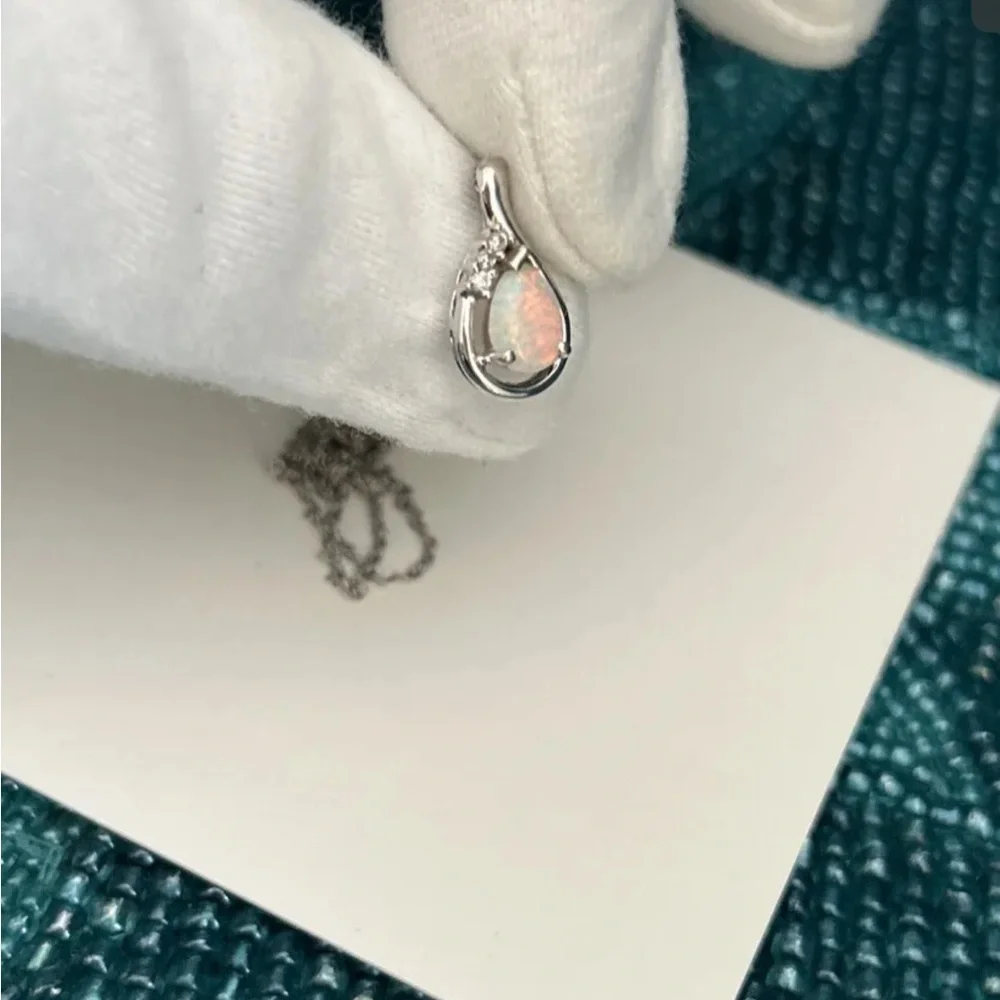 💖SOLD!💖 14K Pink Opal & Diamond Modernist Pendant Necklace in Solid Rose Gold - Picture 4 of 9